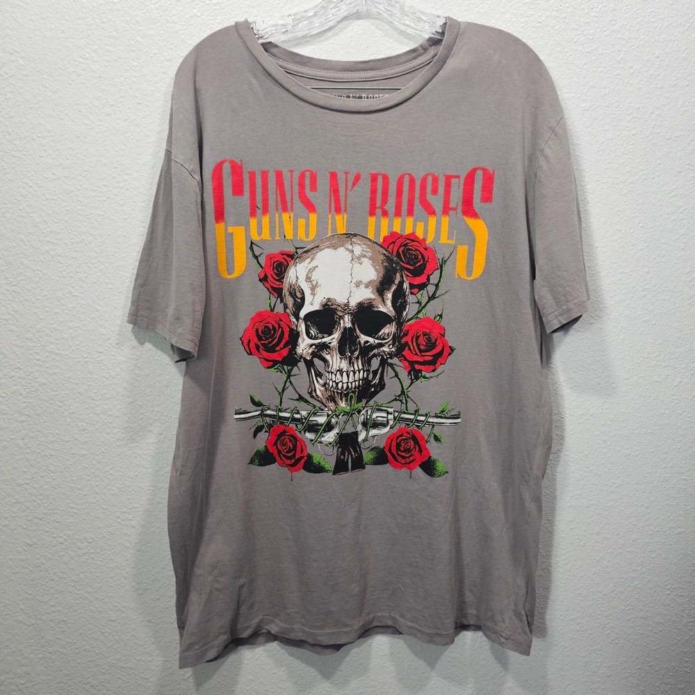 Guns N Roses Tour 1987-88 Graphic T-Shirt Mens Large Gray Skull Roses Band Tee
